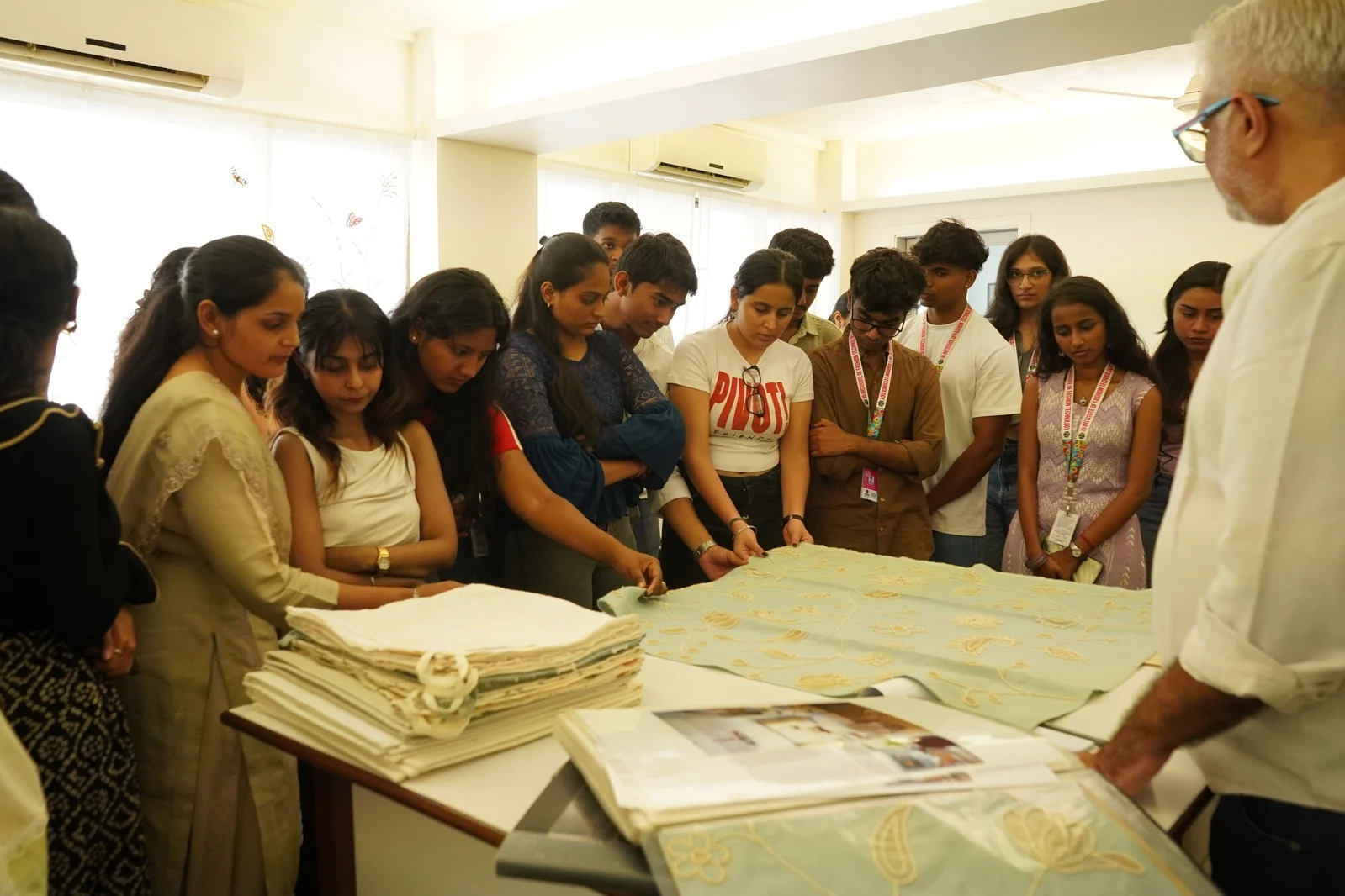 Students learning about textiles